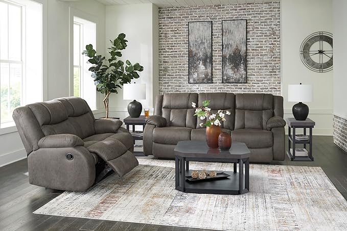 Signature Design by Ashley First Base Contemporary Faux Leather Manual Reclining Sofa Gray