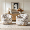 HULALA HOME Swivel Barrel Chair Set of 2 with Rolled Arms Upholstered Fabric Swivel Round Armchair with Removable Cushion Solid Wood Base for Living Room Bedroom Green