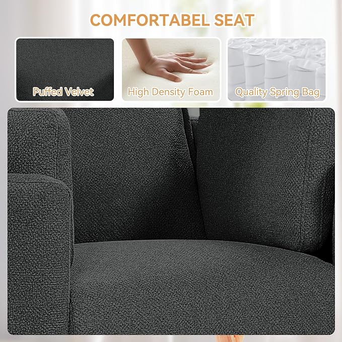 Power Swivel Rocker Recliner Glider Nursery Chair for Adults Modern Leisure Sofa Chair with 2 Pillows for Small Spaces Bedroom Living Room Beige (Dark Grey)