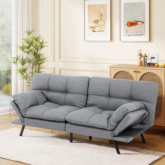 MUUEGM Futon Sofa Bed 71 Convertible Memory Foam Sofa Couch with Adjustable Backrest &amp Armrests Modern Upholstered Sleeper Couch for Small Spaces Living Room &amp Apartment Linen Fabric Lih