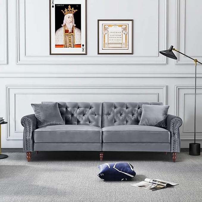 Legend Vansen 87.8 inchs Convertible Velvet Bed Sleeper Futon Sofas Grey