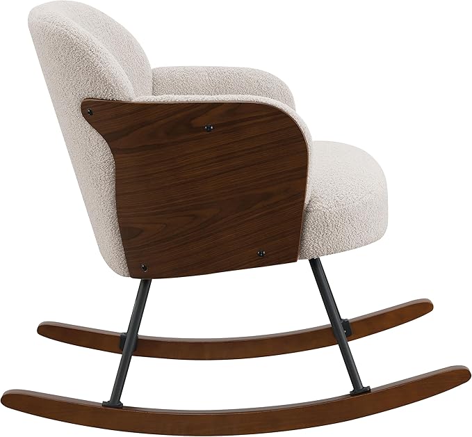 Coaster Home Furnishings - Paige - Wood - Upholstered Rocking Chair with Boucle Fabric Metal Legs and Foam Seat - Living Room or Nursery - Beige - 602625