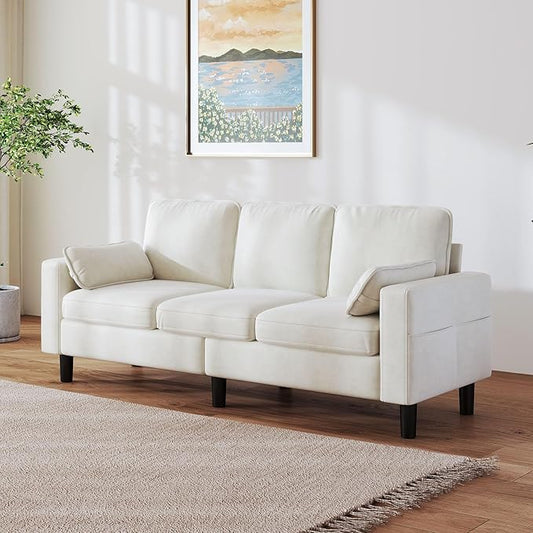 Kinfant Accent Living Room Chair - Modern Upholstered Armchair Reading Side Chair Single Sofa for Bedroom Apartment Studio Office Waiting Room (White 3-Seater)