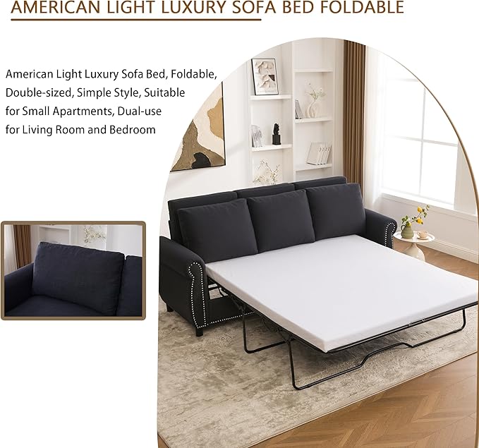 Pull Out Sofa Bed Queen Sleeper Couch with Memory Foam Mattress Large Sofa Sleeper Pullout Sofa Bed for Living Room Office (Deep Grey 81.5 Queen Size)