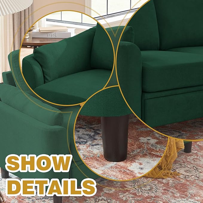 2 Piece Sofa Set Modern 3 Seater Sofa and Loveseat Sets Convertible Sectional Couch with Reversible Chaise L Shaped Couch Sets for Living Room ApartmentGreen