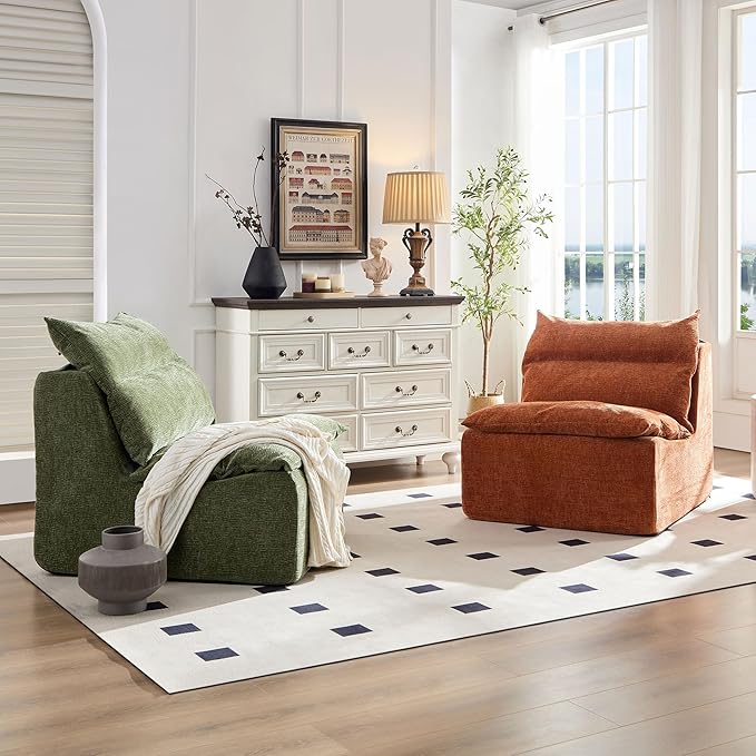 JUSTONE Modular Sofa-No Armrests Floor SofaNeck Pillow-Back Lounge Sofa Chair Accent Bean Bag Chair Lazy Floor SeatingSmall Sofa for Living RoomApartment Guest RoomSingle SeatOrange