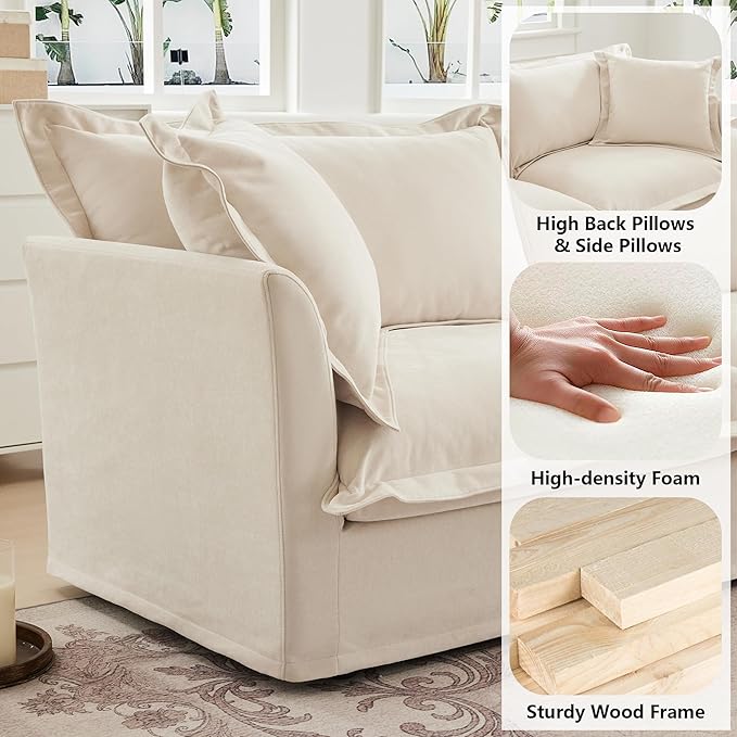 Aoowow Oversized Modular Sectional Sofa120” U-shaped Comfy 3-Seat Sofa Couch with 2 Movable Ottoman Upholstered Deep Seat Couches with Big Toss Pillows for Living Room Apartment OfficeCream-Chenille