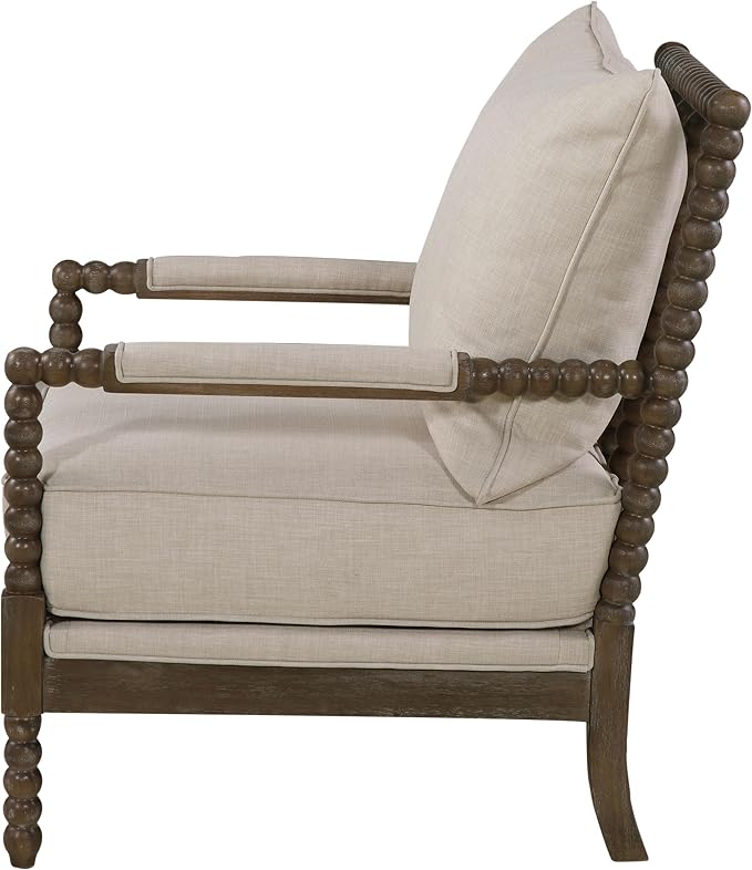 Coaster Home Furnishings - Blanchett - Upholstered Bobbin Accent Chair with Beaded Design Wood Frame and Padded Arms - Living Room - Beige and Natural - 905362