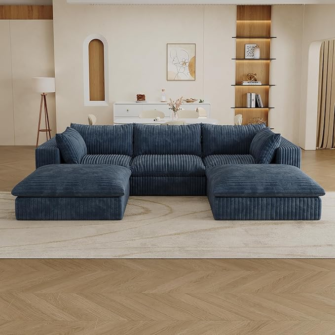 Cloud Compressed Modular Sectional Sofa with 2 Ottomans - Modern U Shaped Boneless Couch with Deep Seat Upholstered Sectional Couches for Living Room No Assembly Required | Plush Wider Armrest Dow