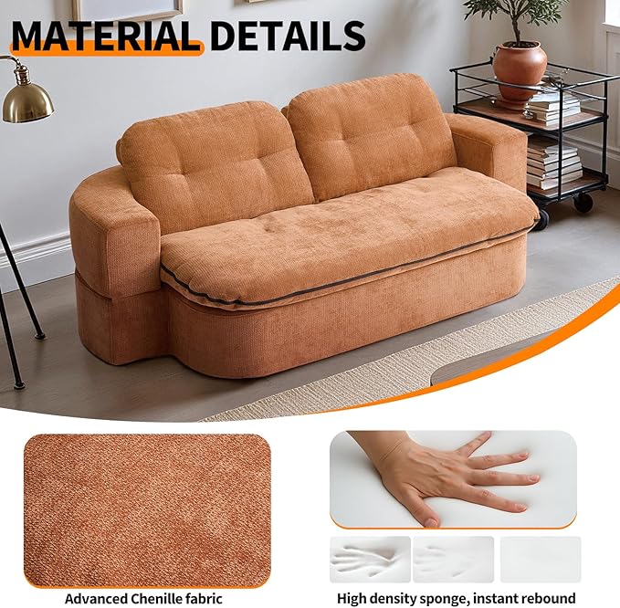 JustYes 78.7'' Convertible Boneless Couch Bed - Pull-Out Lazy Lounge Sleeper Sofa Memory Foam Folding Futon for Living Room Bedroom Dorm &amp Office Brown