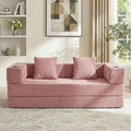 WELAX 72.8 Convertible Sleeper Sofa Bed Boneless Cloud Queen Futon Couches with Cupholders &amp Storage Pockets Corduroy Folding Floor Couch for Bedroom Apartment No Assembly Pink