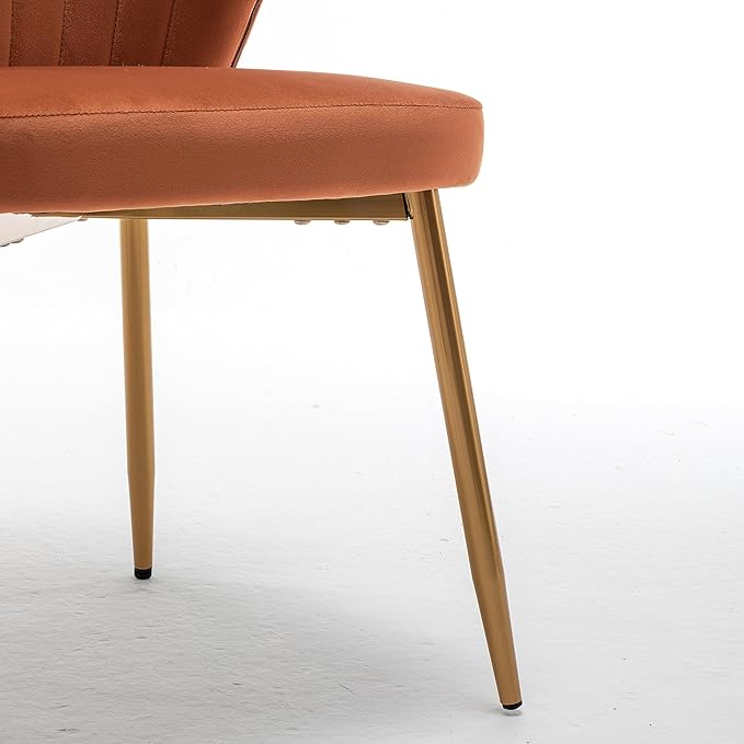 Modern Velvet Accent Chair for Living Room Bedroom Entryway or Small Spaces with Channel-Tufted Design Comfortable and Trendy Armless Seat Red Orange