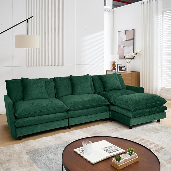 108.27 Modular Convertible Sectional Couch 4 Seat L Shaped Sofa Reversible Chaise Sectional Sofa Deep Seat Cloud Couch Chenille for Home Apartment Dorm