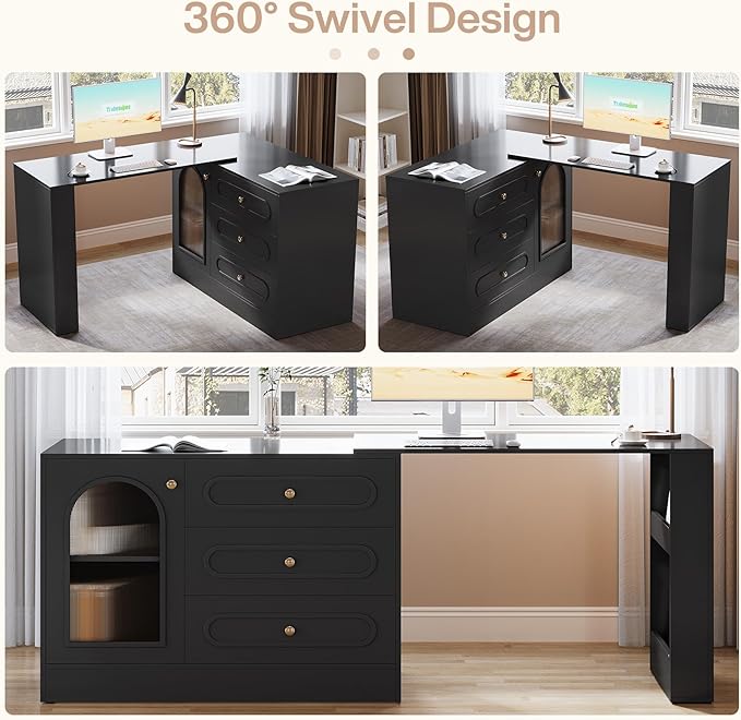 Tribesigns 78 L Shaped Computer Desk with 3 Drawers Reversible Corner Desk with Cabinet for Small Space L Shape Desk with Storage for Writing Study Work Executive (Black)