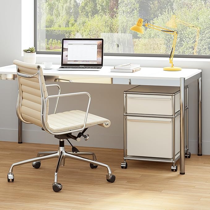 Steel Mobile File Cabinet for Office &amp Home with 360° Silent Wheels Smooth Drawer Slides Large Capacity Waterproof and Rust-Proof Stylish &amp Durable Storage Cabinet (2 Drawer White)