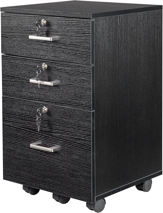 3-Drawer File Cabinet with Lock Wood Rolling Cabinet Under Desk File Cabinets for Home Office Mobile Printer Stand &amp Filing Cabinet for Letter Sized Files Under Desk Mobile File Cabinet 40 x40x
