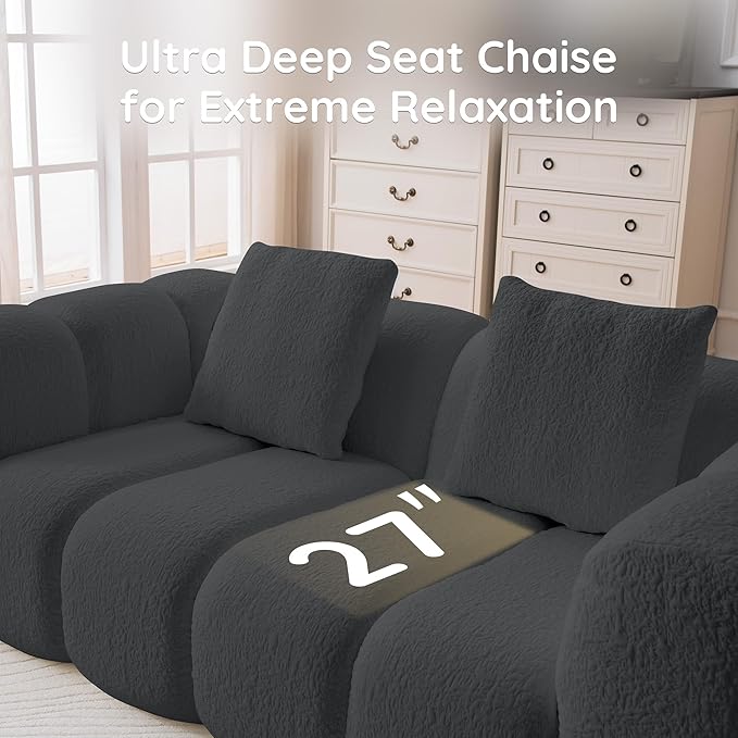 Loveseat Sofa Comfy Deep Seat Boneless Couch with 2 Pillows Modern Cloud Couch Upholstered 3-Seater Boucle Couches for Living Room Bedroom Apartment(Grey)