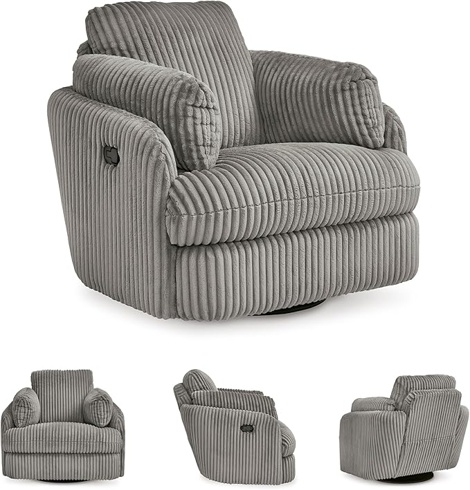 Signature Design by Ashley Tie-Breaker Casual Swivel Glider Recliner with Hidden Storage Gray