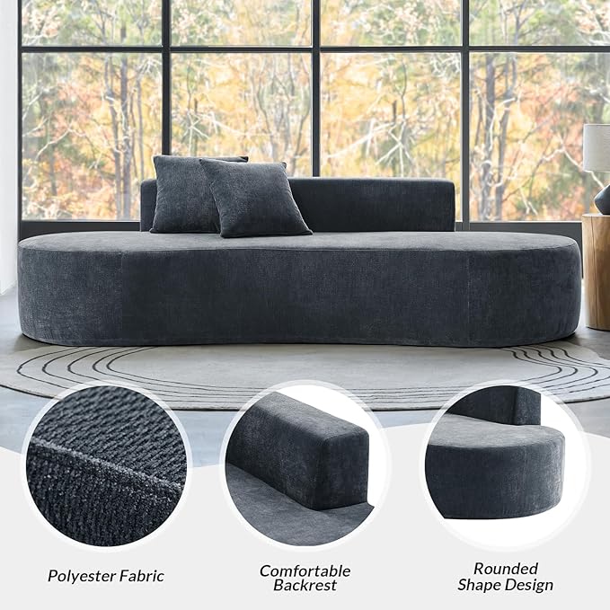 94.5 Boneless Sofa with 2 Pillows 3 Seater Compressed Foam Sofa with Half Moon Design &amp Deep Seat No Assembly Required Modern Cloud Couch for Living Room Blue