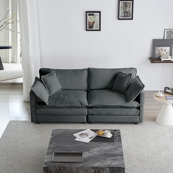 mikibama Luxury Loveseat Sofa Couch 76 Modern Chenille Deep 2-Seater Cloud Couch with 2 Armrest Pillows and 2 Toss Pillows Love Seat for Living Room Bedroom Office Apartment Grey