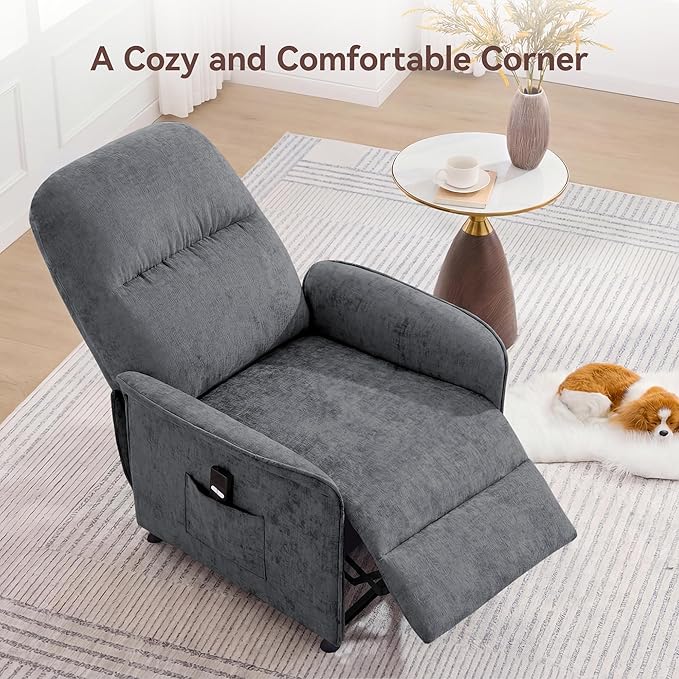 Power Recliner Chair for Adults Modern Reclining Single Sofa with Curved Armrest Comfy Ergonomics Electric Recliner Adjustable Reading Chair for Living Room Bedroom Chenille Light Grey