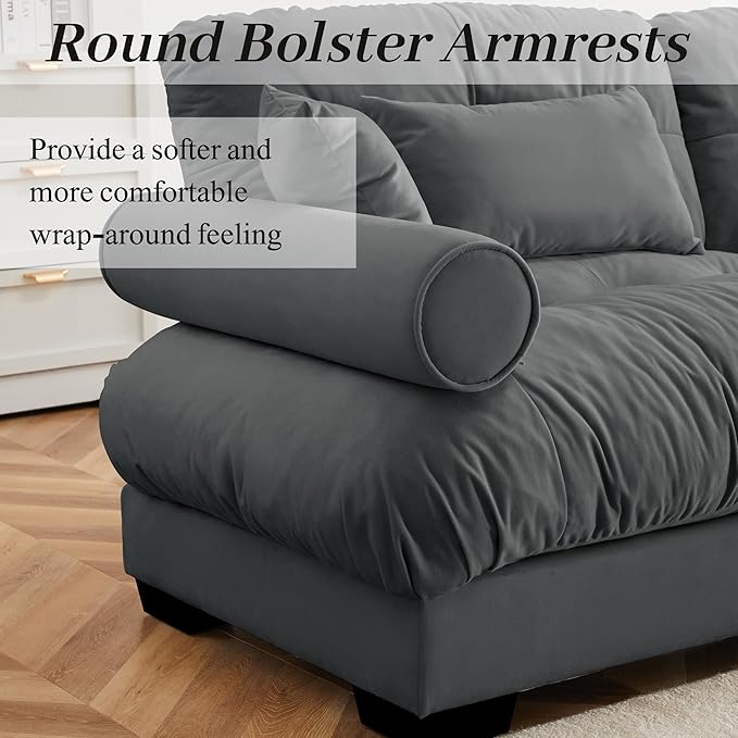166 Modular Sectional SofaVelvet Upholstered Couches for Living Room4 Seater Grey Sofa Couch with Movable OttomanBig Comfy Cloud Couch with Deep Seats for Living RoomApartmentBedroom