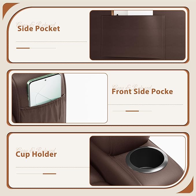 Flamaker Swivel Rocker Recliner Chair with Vibration Massage 360° Swivel Recliner Chairs for Adults Ergonomic Lounge Chair with Cup Holders Lazy Boy Recliner Single Sofa Seat (Leather Brown)