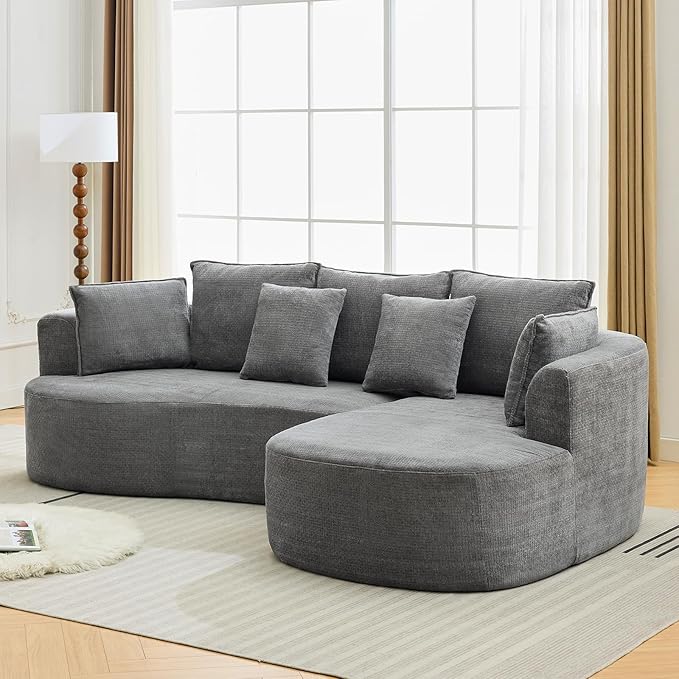 Curved Cloud Boneless Couch 106’’ Modern Comfy L-Shape No Assembly Required Sofa with Chenille Fabric Deep Seat Loveseat + Chaise for Living Room