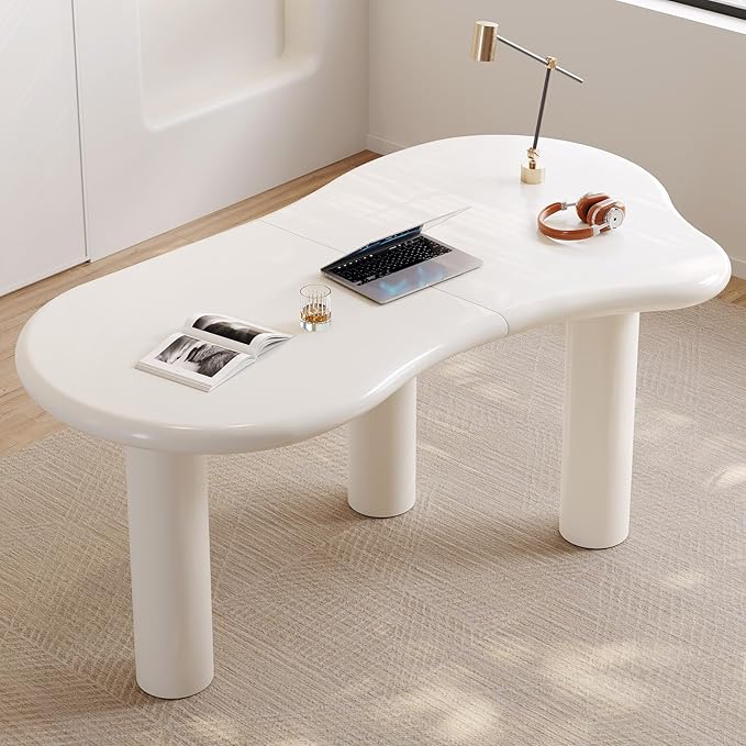 Guyii 62 Modern Home Office Desk White Computer Desk Study Table Simple Console Table with 3 Legs Large Gaming Desk for Study Room Iregular