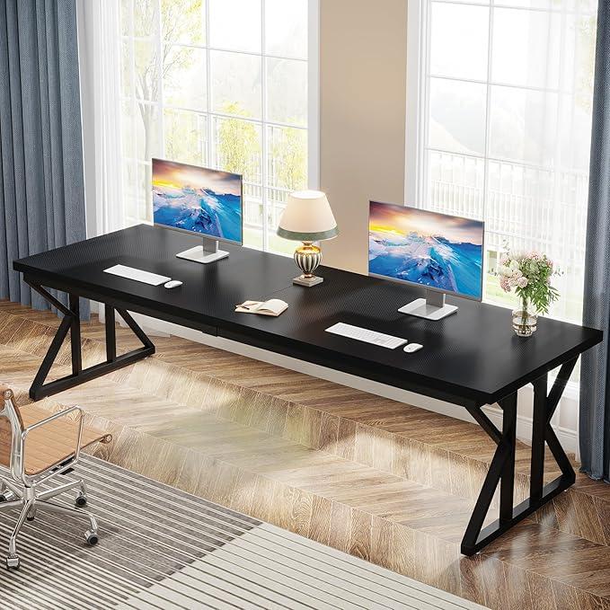 Tribesigns 78.7 Inches Long Computer Desk Two Person Desk Large Executive Office Desk Double Desk Study Writing Table for Home Office (Black)