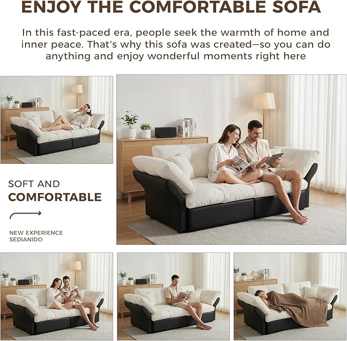 74.8 Queen Pull Out Couch BedVelvet Convertible Pull-Out Sofa Bed with Side Pockets3-in-1 Queen-Size Sleeper SofaSleeper Loveseat for Living RoomApartment Offices (Beige/White)
