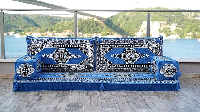 Single Arabic Floor Seating Cushions Arabic Majlis Floor Sofa Reading Nook Loveseat Sofa Single Floor Couch Ottoman Floor Pillows (Light Blue)