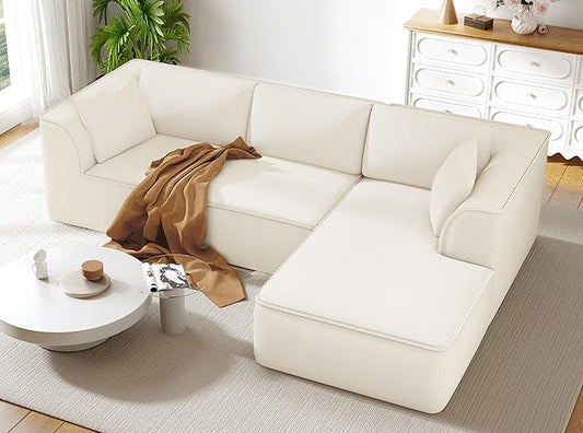Vesgantti 106 Cloud Sectional Couch with Chaise Deep Seat Modular Sectional Sofa Chenille Memory Foam Sofa Boneless Couches for Living Room Bedroom No Assembly Required (Beige Right-Facing Chaise)