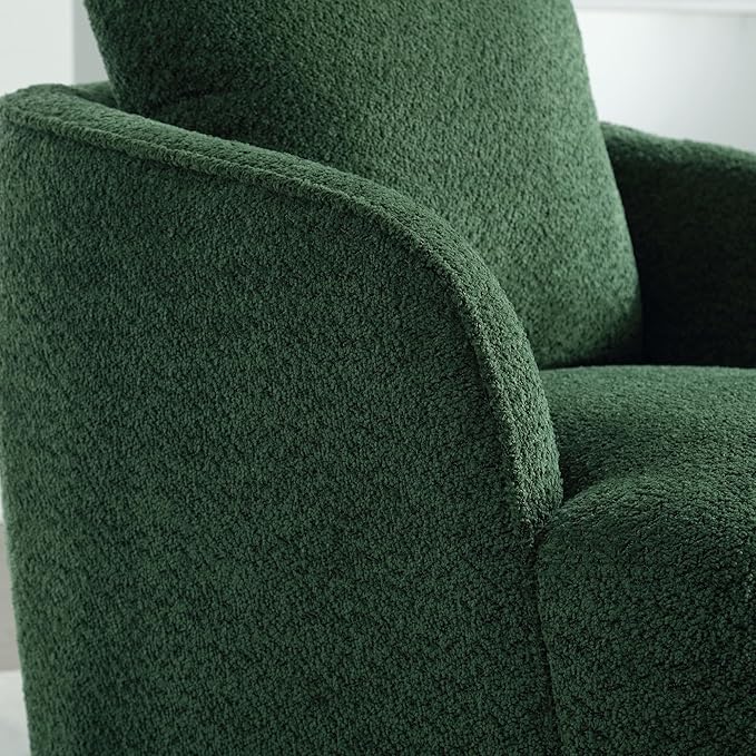 Upholstered Swivel Barrel Chair 31 Wide Modern Fabric Ergonomics Single Sofa Chair Living Room Bedroom Accent Chair Comfy Club Swivel Chair (Boucle Green)