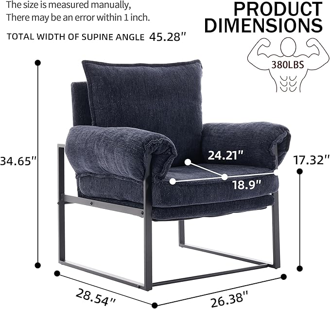 YITAI Modern Fabric Accent Chair with Adjustable Backrest for Living Room Comfy Reclining Chair for Lounge for Reading Upholstered Chair with Metal Legs1PC(Dark Blue)