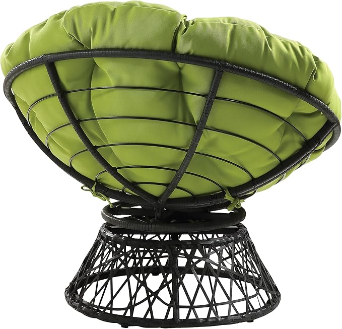 OSP Home Furnishings Wicker Papasan Chair with 360-Degree Swivel Grey Frame with Green Cushion