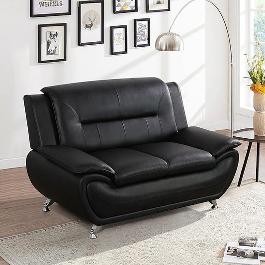 Leather Loveseat Sofa60 Love Seat Couch for Living RoomModern Leather Couch with Metal LegsSmall Love seat Sofa for ApartmentBedroomOfficeDormLounge(Black)