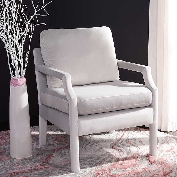 Safavieh Home Genoa Mid-Century Light Grey Velvet Upholstered Arm Chair