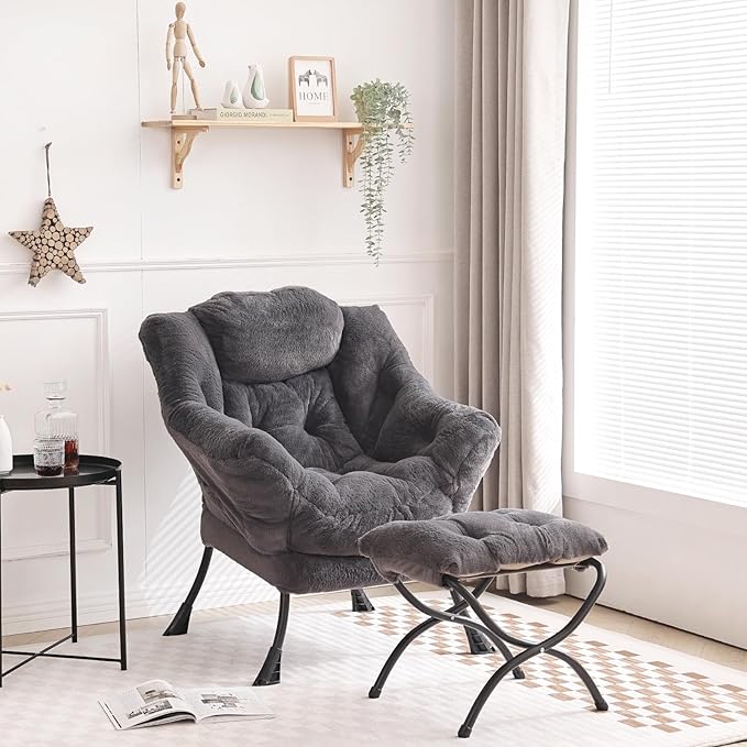 Tiita Lazy Chair with Ottoman Modern Large Accent Lounge Chair Leisure Sofa Armchair with Ottoman Reading Chair with Footrest for Bedroom Living Room Dorm Rooms Garden and Courtyard