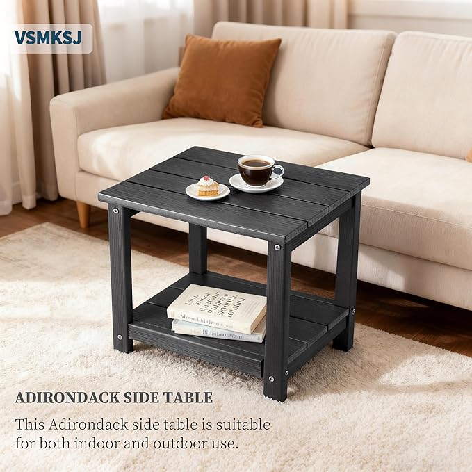 Outdoor Side TableDouble Layer Small Side TablesAll Weather Adirondack Side Table Waterproof Outdoor End Tables for PatioPoolPorch (Gray)