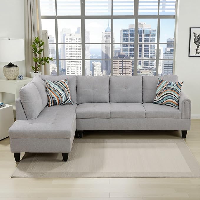 L Shaped Couch Sectional Couches with Chaise 3 Pieces Modular Convertible Sofa for Living Room Furniture Sets and Small Apartment Grey