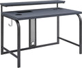 OSP Home Furnishings Reload Gaming Desk with Wireless Charging USB Power Hub and Remote Controlled RGB LED Lights Matte Grey Carbon Fiber