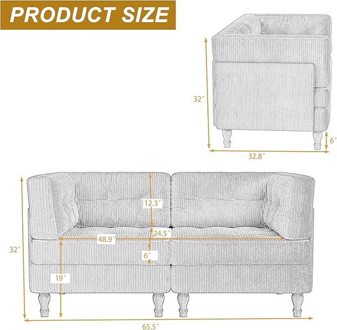 Loveseat Sofa 65 Upholstered Cloud Sofa Bed with Deep Seat for Living Room Bedroom and Apartment Comfy Fluffy Sleeper Sofa