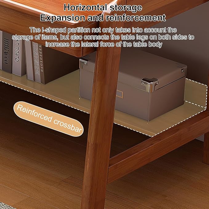 Solid Wood Writing Desk Mid-Century Modern Computer Desk with Hutch and 2 Drawers Simple Study Table for Home Office Workstation with Open Storage Shelf