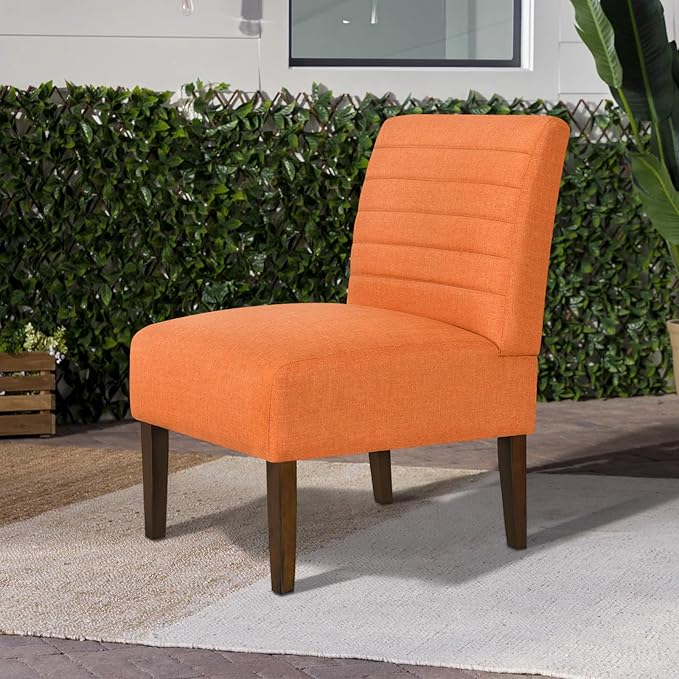 Rubberwood Slipper Chair Accent Armless Chair with High Back - Modern Upholstered Lounge Chair for Living Room Bedroom Office Deep Seat Comfy Reading Chair (Orange)