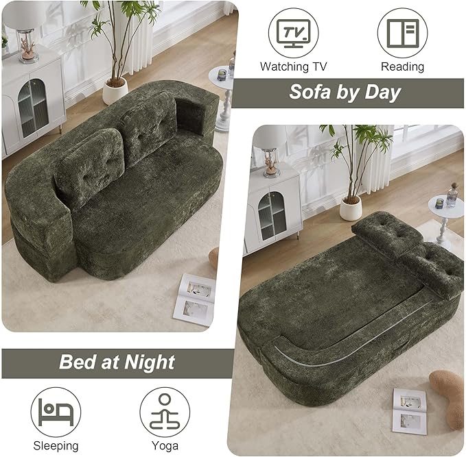 78.7 W Boneless Cloud Loveseat Sofa 2 in 1 Convertible Floor Folding Couch Bed No Assembly Compressed Foam Lounge Sofa Sleeper for Dorm Apartment Office Bedroom Living Room Small Spaces