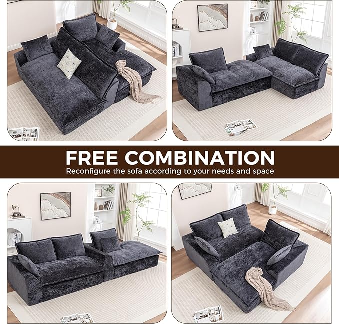 103”Modular Sectional SofaUpholstered Boneless Couch for Living Room BedroomModern Modular L-Shaped Chaise CouchCloud Sectional Sofa with Deep Seat (BlackLeft Facing Chaise)