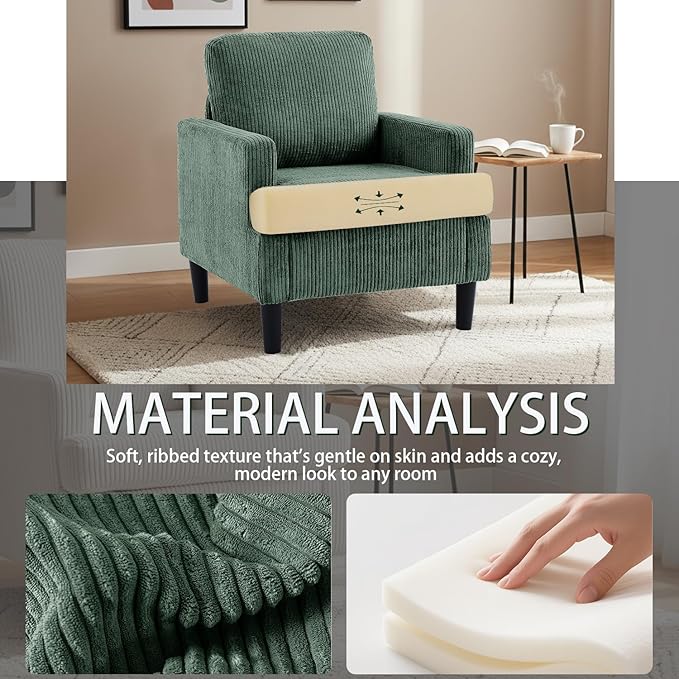 Modern Accent Chair Cozy Living Room Chairs Mid Century Modern Accent Chairs Reading Chair with Armrests for Living Room Bedroom and Study（Green）
