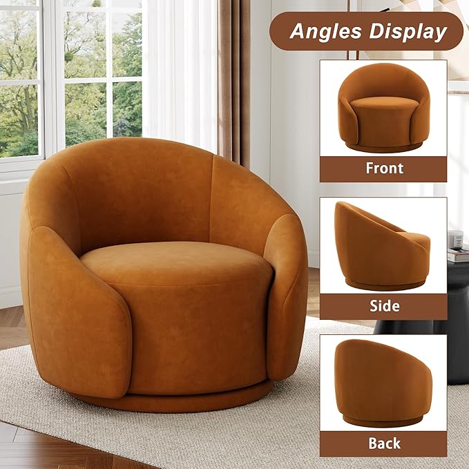 Swivel Accent Chairs Set of 2 Swivel Velvet Chair for Living Room No Assembly Small Comfy Round Barrel Armchair for Bedroom Office Waiting Room Orange