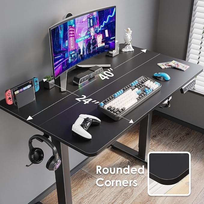 Soohow Electric Standing Desk 40 * 24 Inches Adjustable Computer Gaming Desk Stand up Office Desk for Home Office Bedroom Splice Board Black and Black